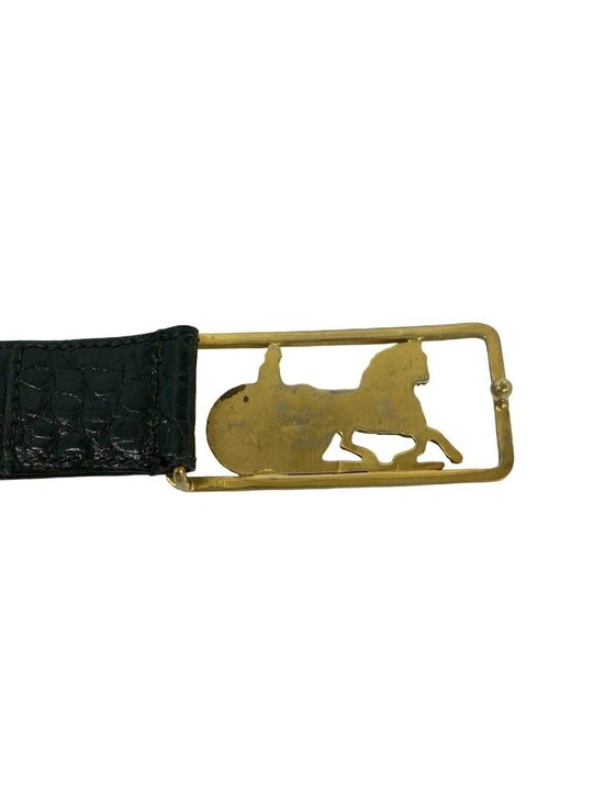 Celine Vintage Horse Carriage Logo Buckle Leather Belt Black main image 4